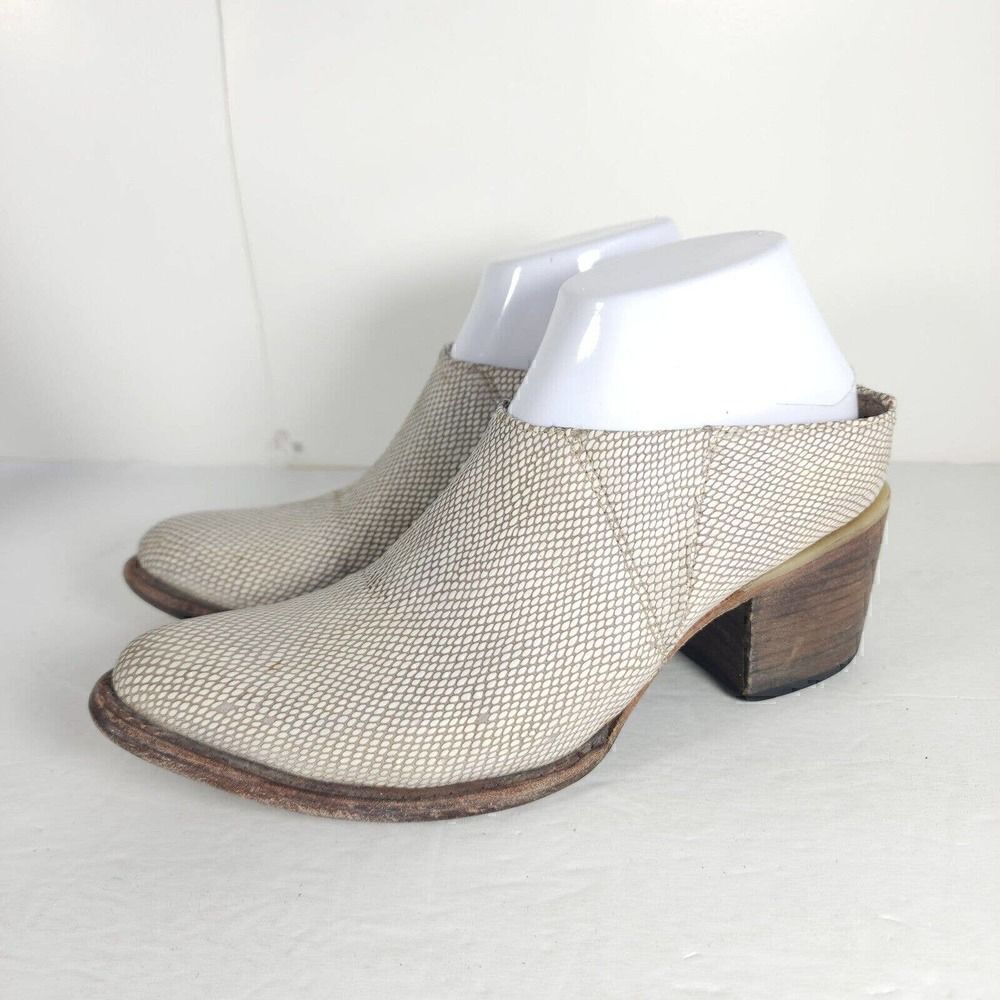 Freebird by Steven Women's Shae US 8 Cream Lizard Leather Slip On Mule Booties